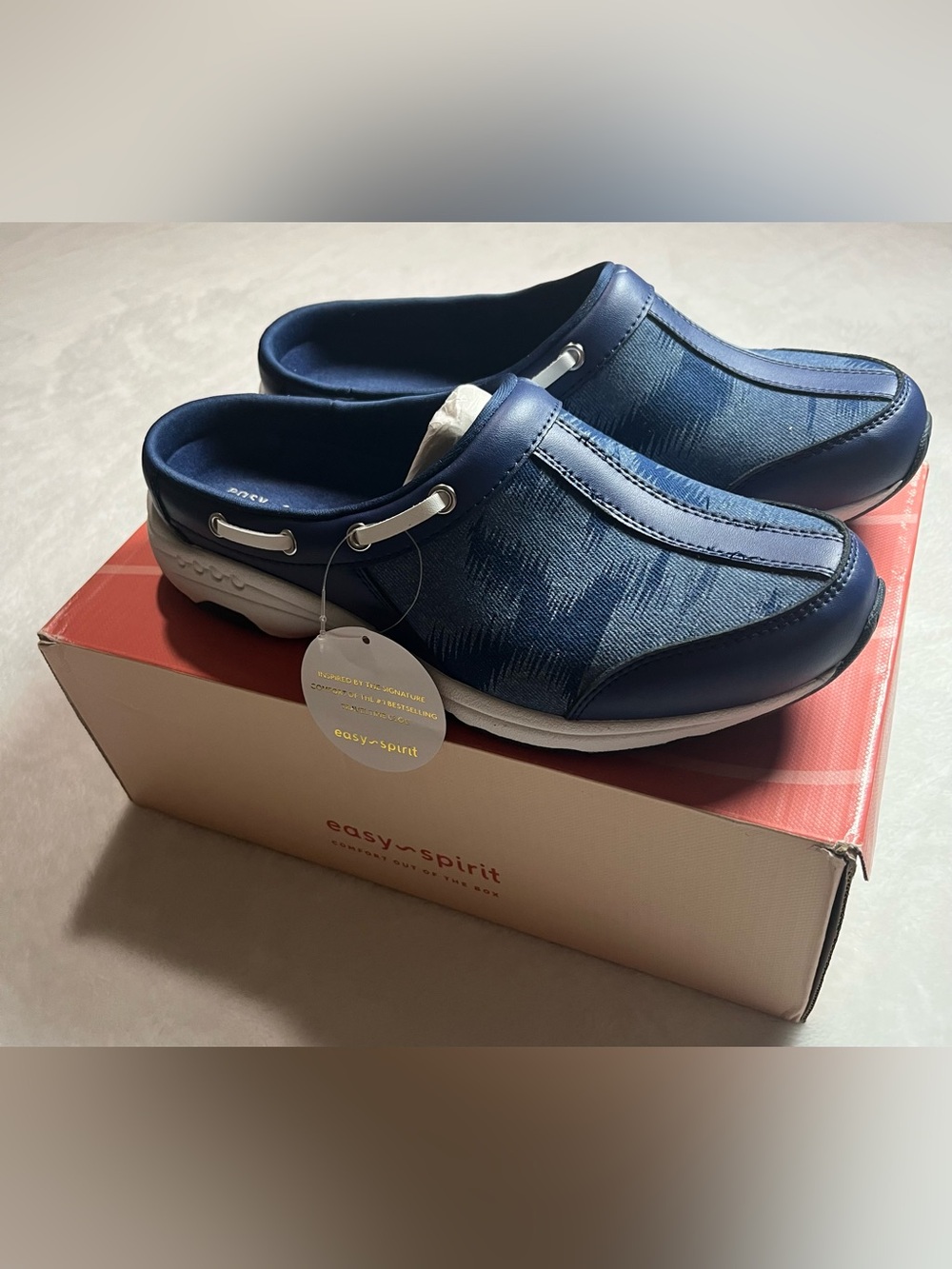 Easy Spirit Navy Patterned Slip-On Clogs